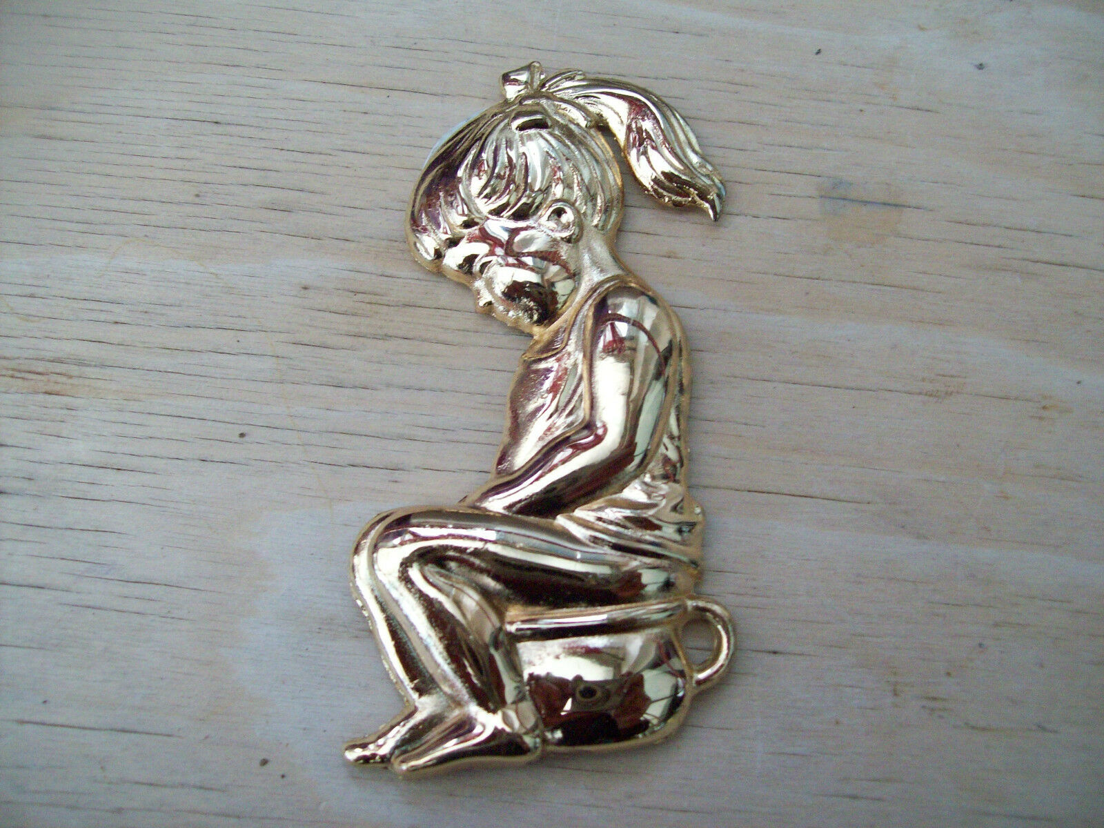 Steel Girl Weeing Door Sign Brass.