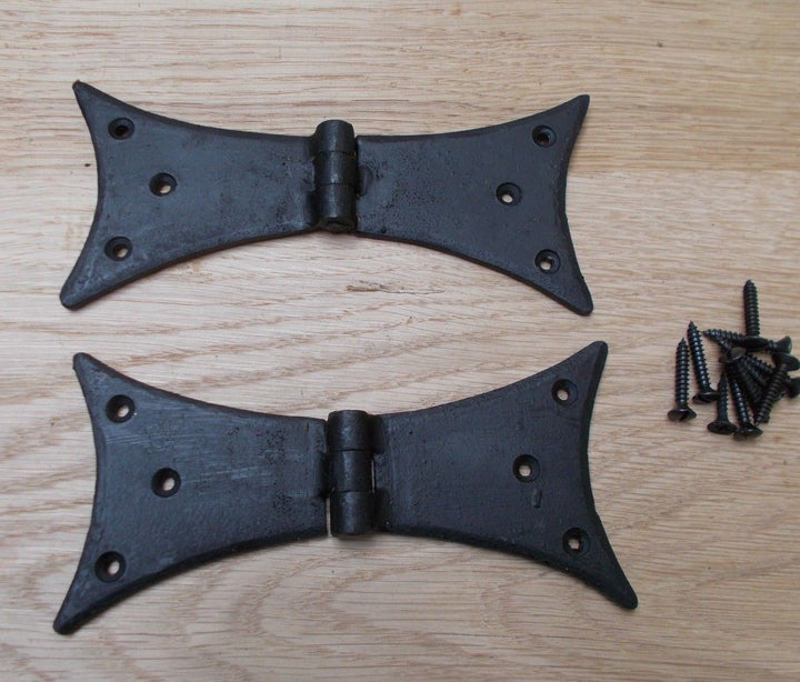 Pair Of 6inch Hand Forged Gothic Bat Door Hinges.