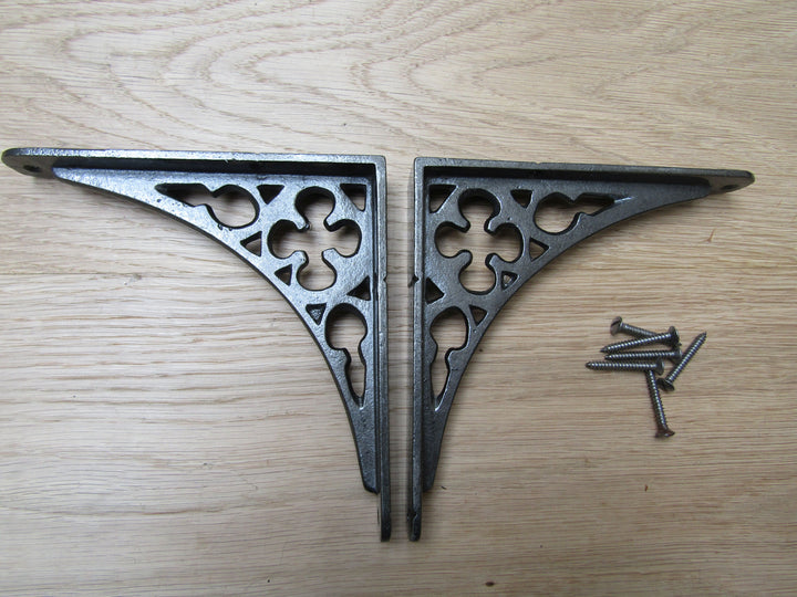 Pair Of 6inch Gothic Shelf Brackets Antique Iron.