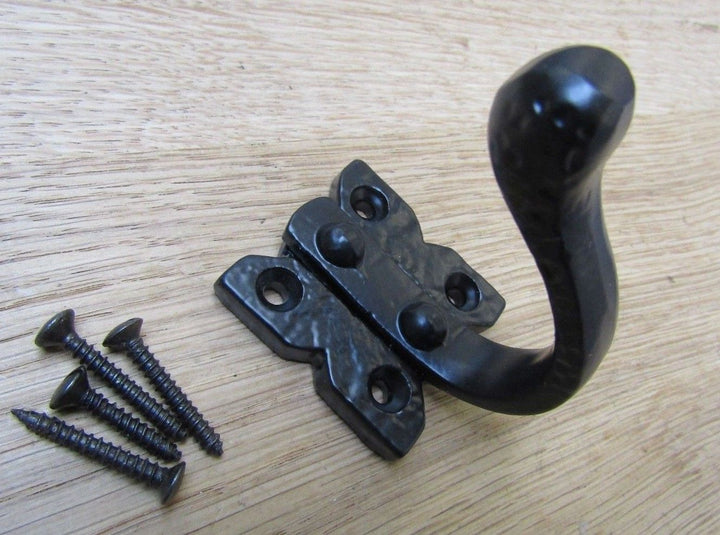 Pack of 5 Gothic Single Robe hook Black Antique.