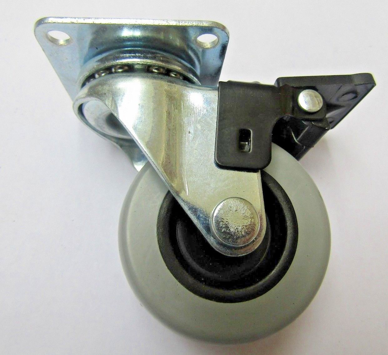 Furniture Swivel Wheel Grey Rubber plate fix + Brake.