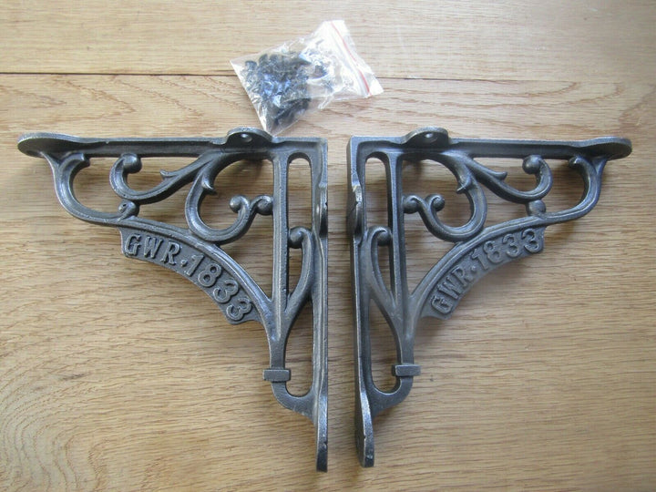 Pair Of 6inch GWR 1883 EMBOSSED Shelf Brackets Antique Iron