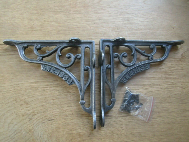 Pair Of 7inch GWR 1883 EMBOSSED Shelf Brackets Antique Iron.