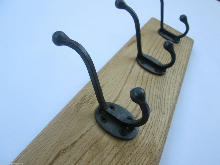 Black Wax Handforged 4 Hook Coat Rail 48cm.