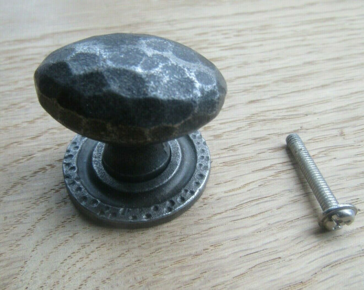 Hammered Oval Cupboard Knob Antique Iron 40mm.