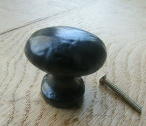 Old Hill Hammered Oval Cabinet Knob Black Antique 38mm.