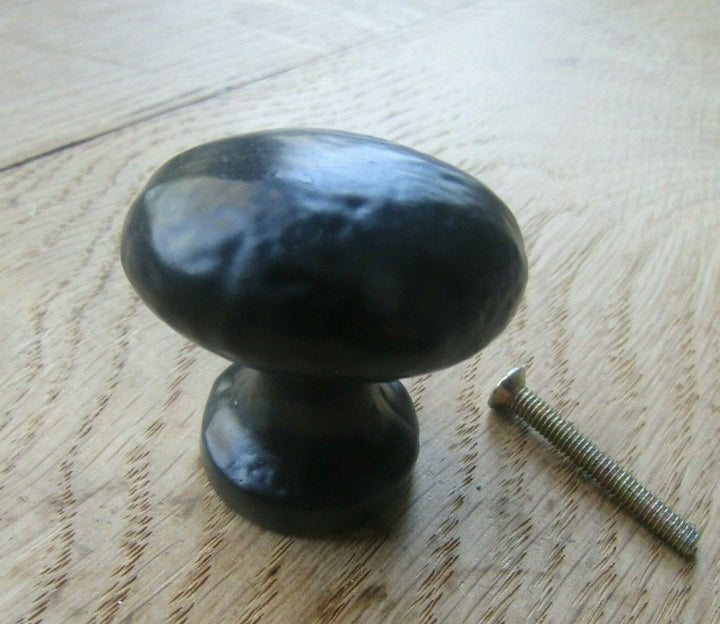 Old Hill Hammered Oval Cabinet Knob Black Antique 38mm.