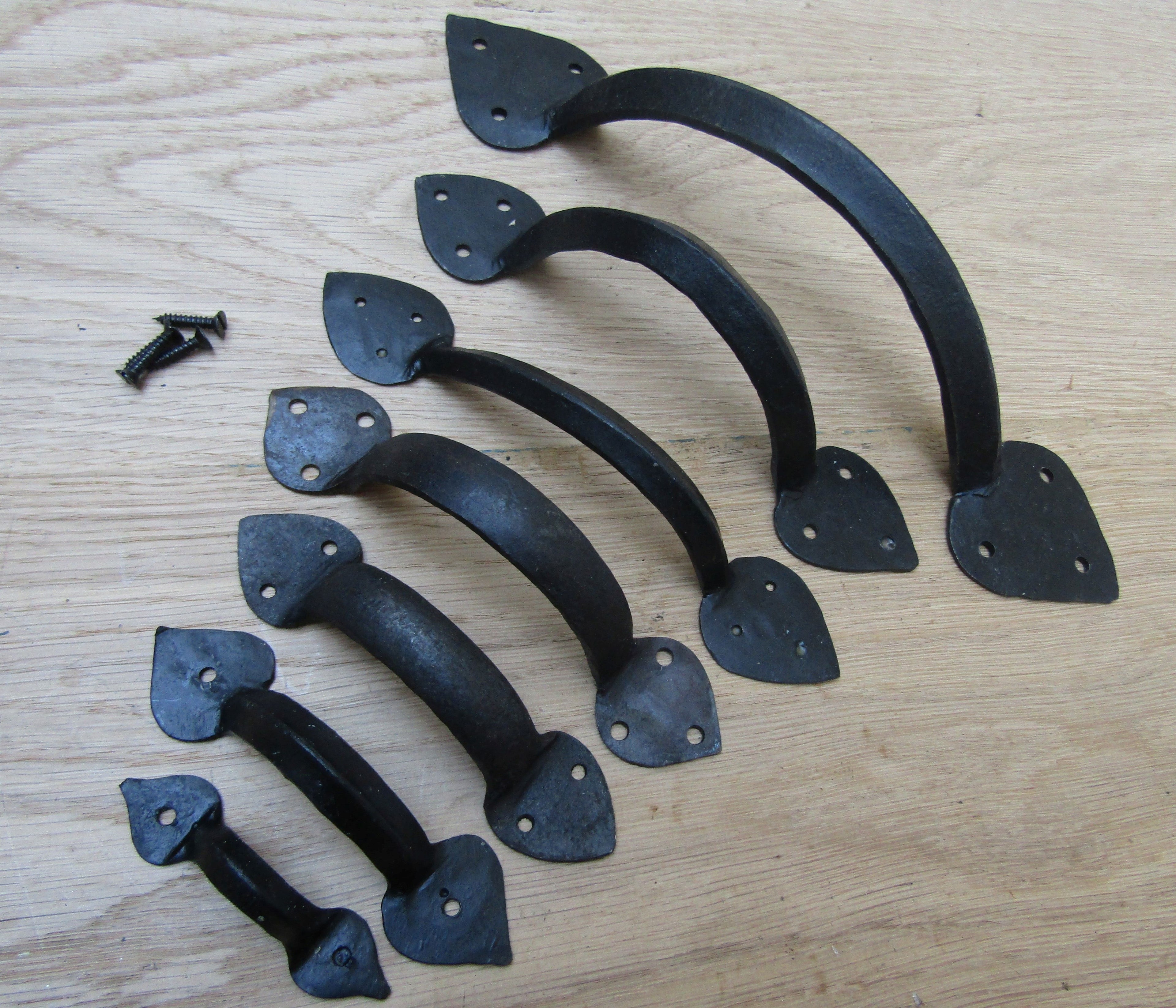 4inch Hand Forged Spear Leaf Pull Handle Black Wax.