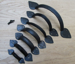 12inch Hand Forged Spear Leaf Pull Handle Black Wax.