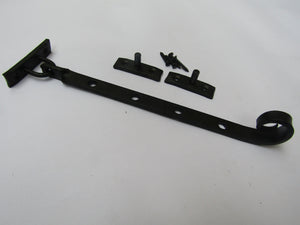 Handforged Curly Casement Stay Arm 8inch Black Beeswax.