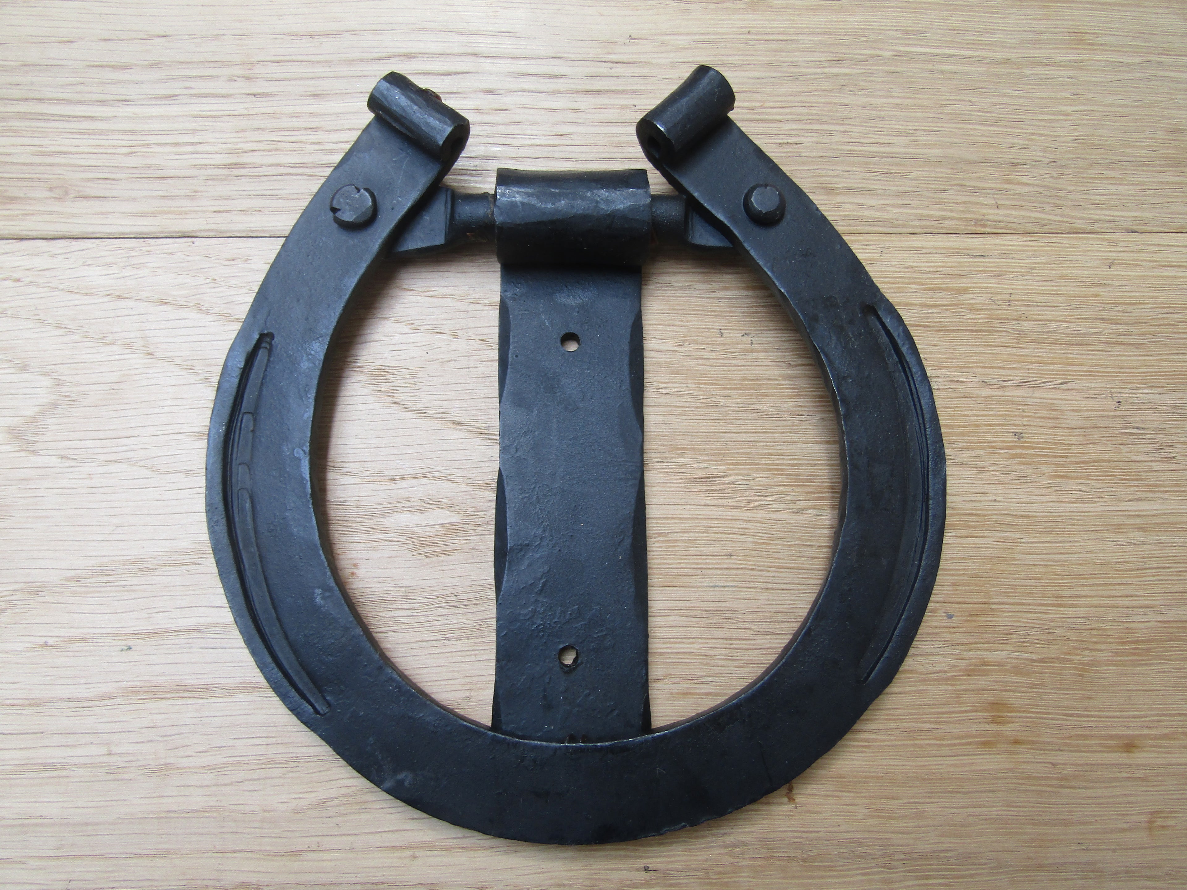 Hand Forged Horse Shoe Door Knocker Black Wax.