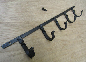 5 Hook Rail Hand Forged Kitchen Rail Black Wax.