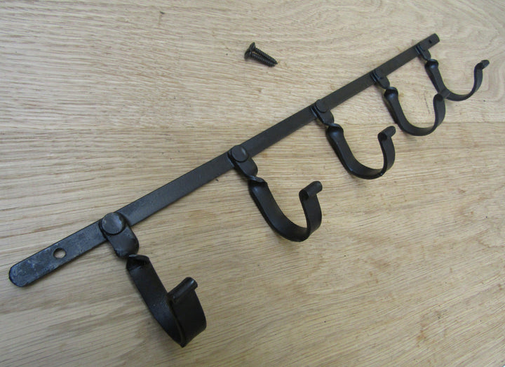 5 Hook Rail Hand Forged Kitchen Rail Black Wax.