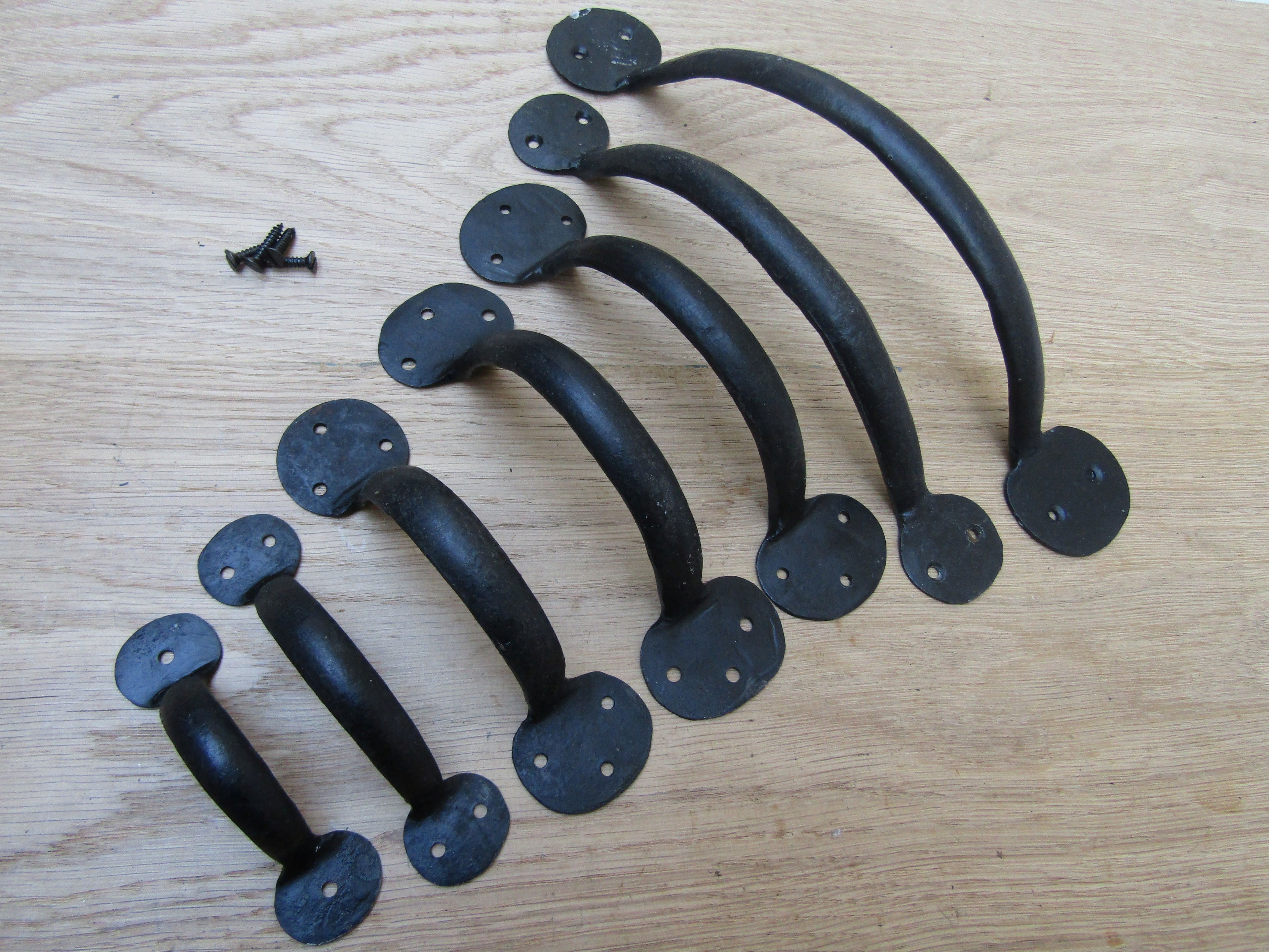 Handforged Penny End Cabinet Pull Handle Black Wax 8inch.