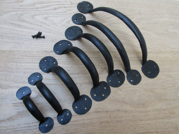 Handforged Penny End Cabinet Pull Handle Black Wax 7inch.