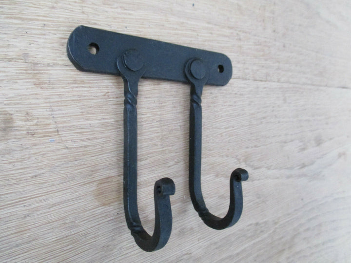 Handforged 2 Hook Hanger black wax.