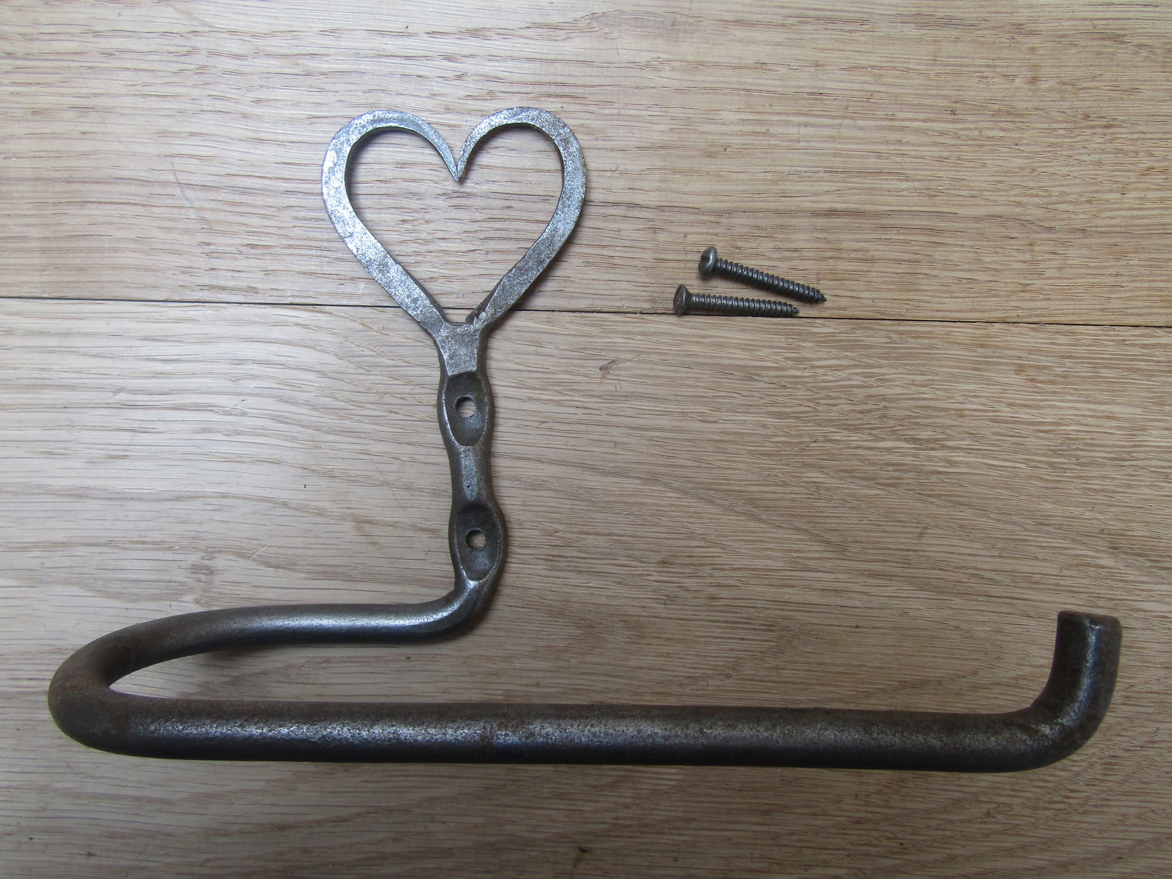 Hand Forged Heart Toilet Roll Holder Antique Iron.
