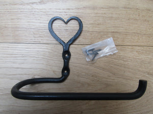 Hand Forged Heart Toilet Roll Holder Black Wax.
