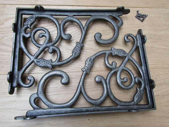 Pair Of Large Heavy Dutch Shelf Brackets Antique Iron.