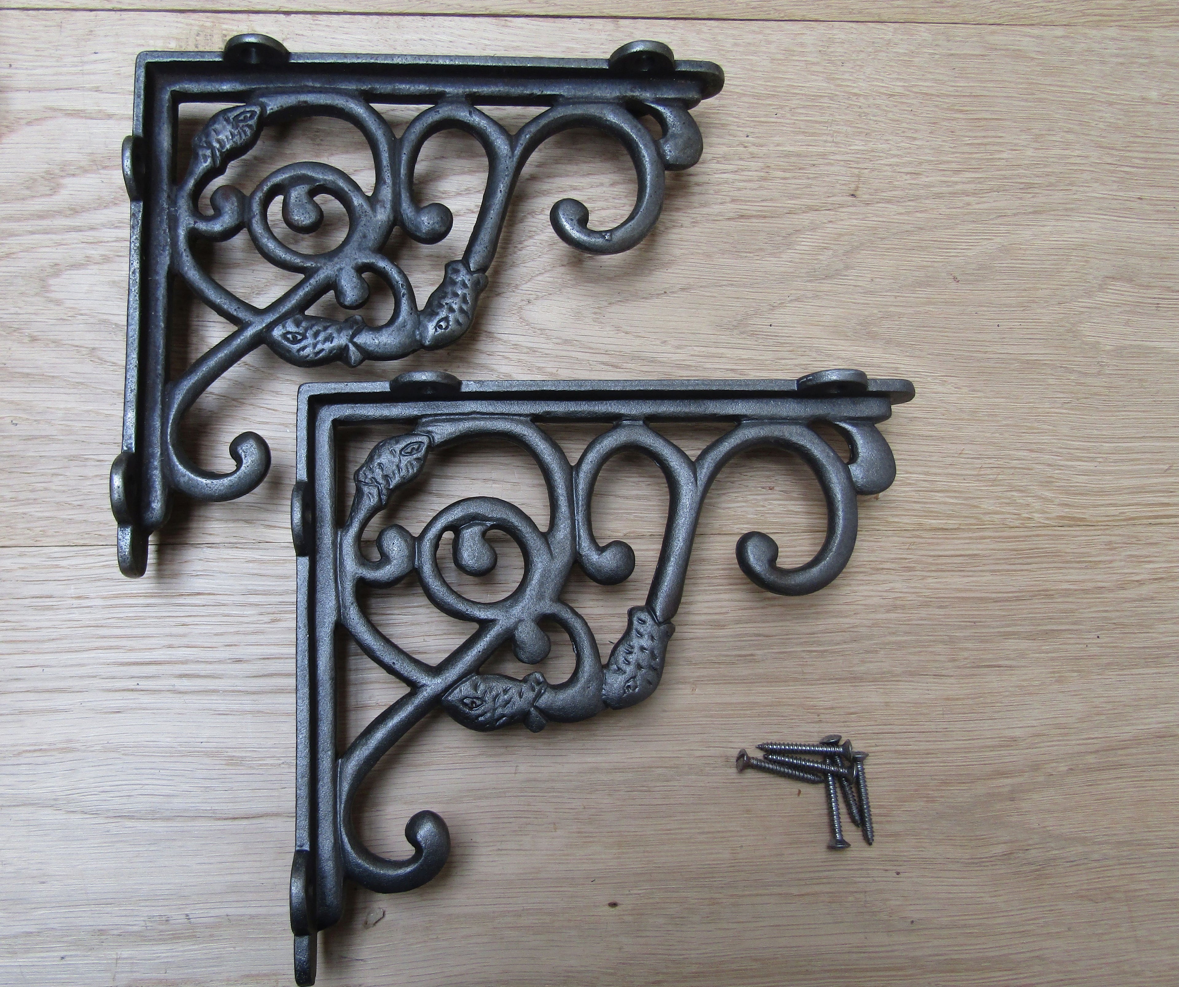Pair Of Small Heavy Dutch Shelf Brackets Antique Iron.
