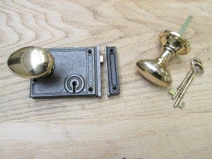 Horizontal Rim Lock Antique Iron & Oval Brass Set.