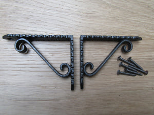 Pair Of Jagged Scroll Shelf Brackets Antique Iron 4inch.