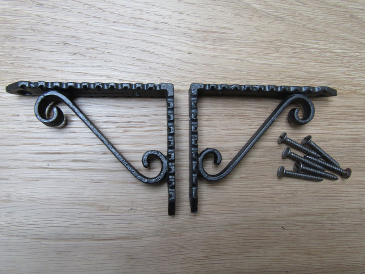Pair Of Jagged Scroll Shelf Brackets Antique Iron 4inch.