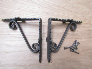 Pair Of Jagged Scroll Shelf Brackets Antique Iron 5inch.