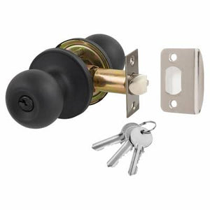 Round Top Lockable Mortice Door Knob Set Matt Black.