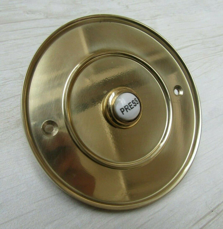 4inch Large Ceramic Bell Push Polished Brass.