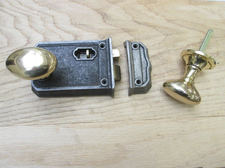 Large Rim Latch Antique Iron & Oval Rim Brass Set.