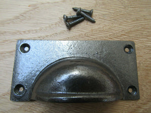 Large Lipped Rectangular Cup Pull Handle Antique Iron.
