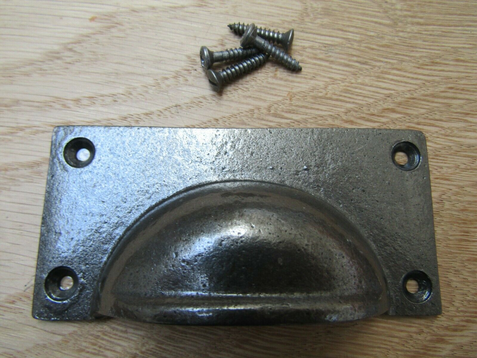 Large Lipped Rectangular Cup Pull Handle Antique Iron.