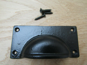 Large Lipped Rectangular Cup Pull Handle Black Antique.