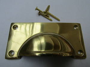 Large Lipped Rectangular Cup Pull Handle Polished Brass.