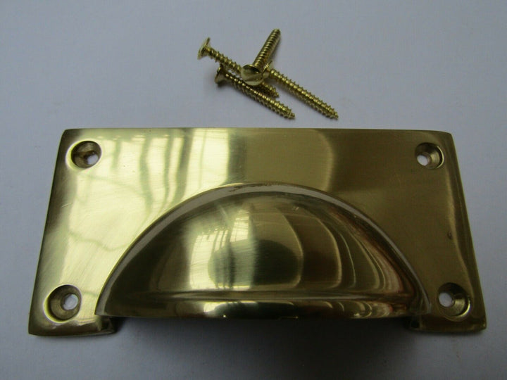 Large Lipped Rectangular Cup Pull Handle Polished Brass.