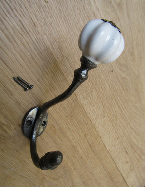 Pumpkin Ceramic Coat Hook Large White.