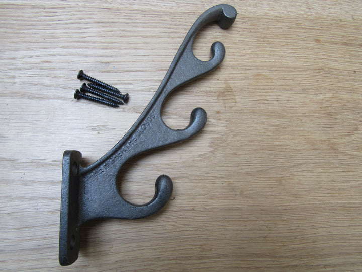 Pack Of 3 Large Quad Coat Hooks Antique Iron.