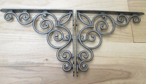 Pair Of Large Scroll Shelf Brackets Antique Iron 12inch.