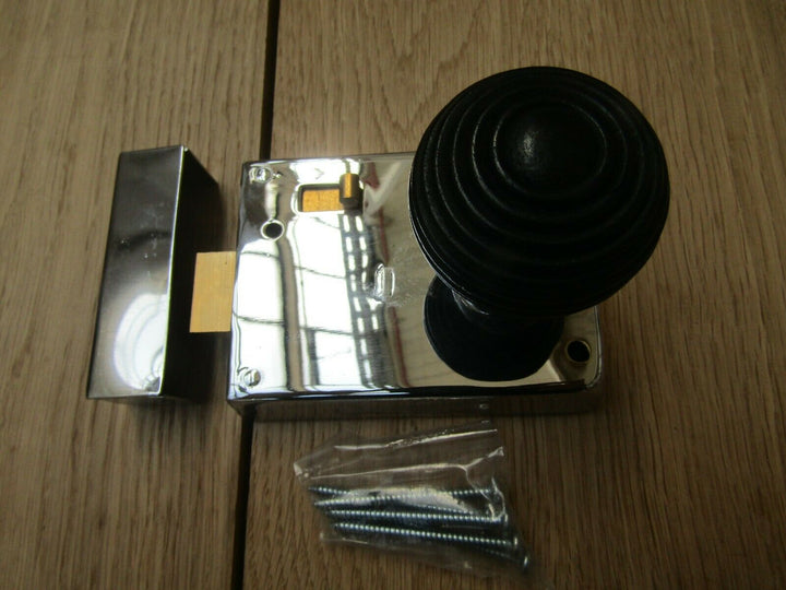 4inch Rim Latch Polished Chrome & Beehive Ebony + Chrome Set.