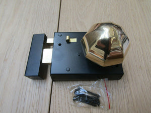 4inch Rim Latch Black & Octagonal Rim Brass Set.