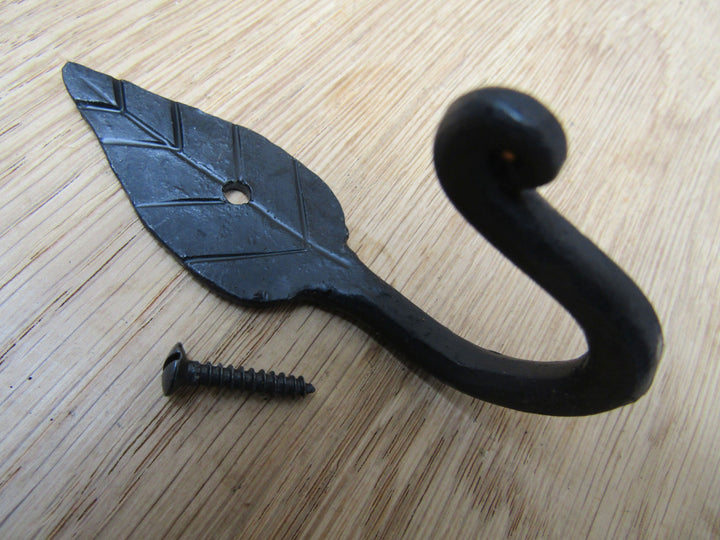 Hand Forged Leaf Design Hook Black Wax.