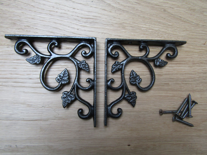 Pair Of Small Leaf Shelf Brackets Antique Iron 4inch.