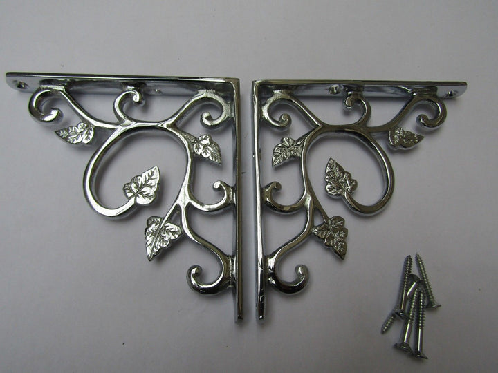 Pair Of Small Leaf Shelf Brackets Polished Chrome.