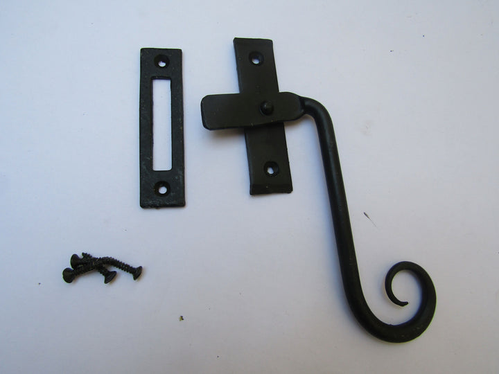 Handforged Curly Right hand Window Fastener Black Beeswax.
