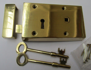 Solid Brass Construction Left hand Rim Lock Polished Brass.