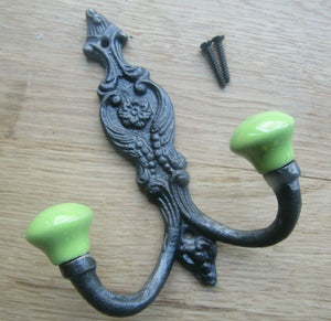 French Ornate Ceramic Hook Lime Green.