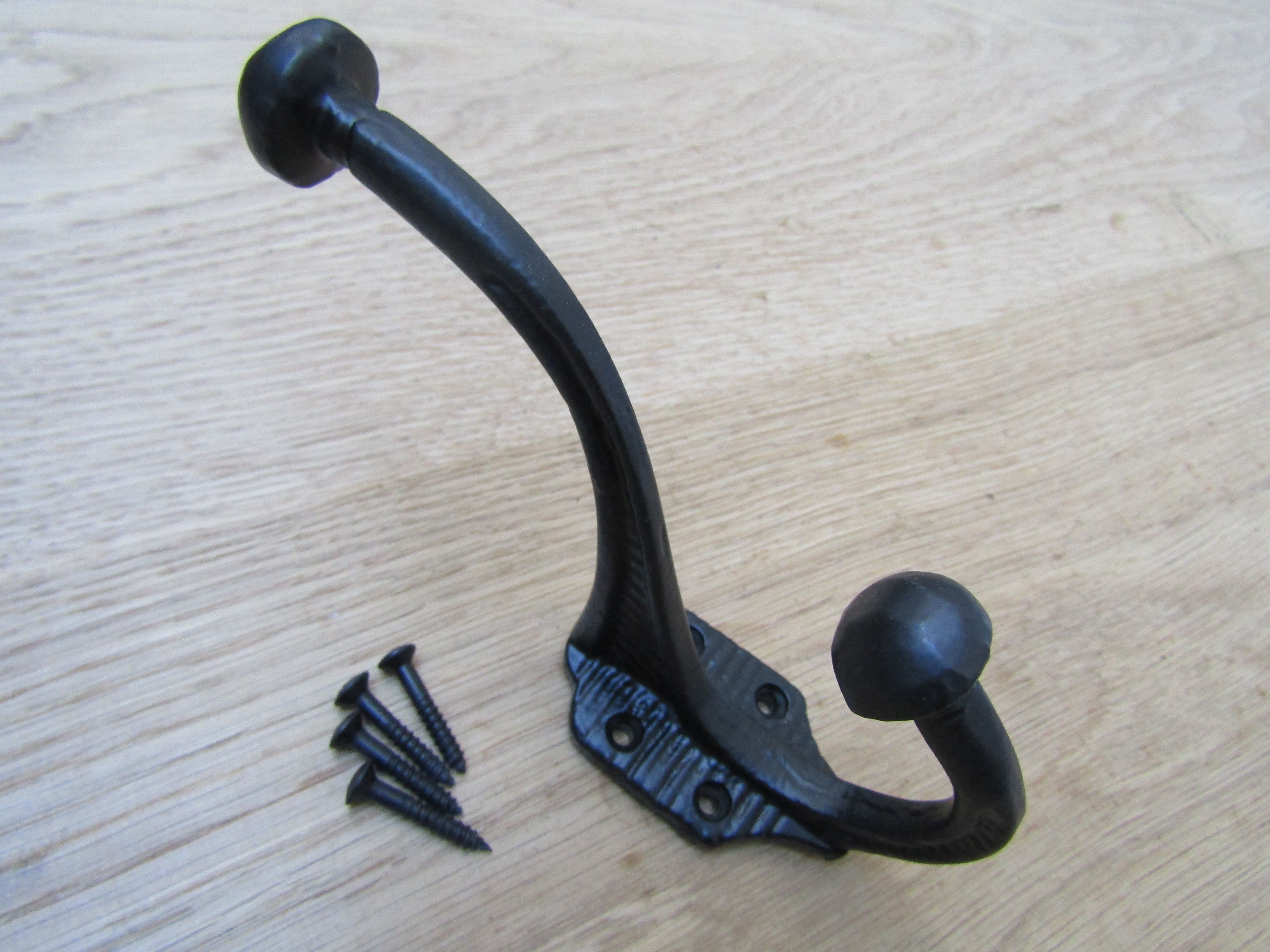 Lined Ridged Coat Hook Black Antique.