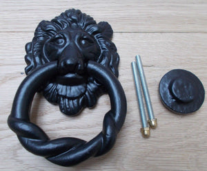 Lion Head Door Knocker Black.