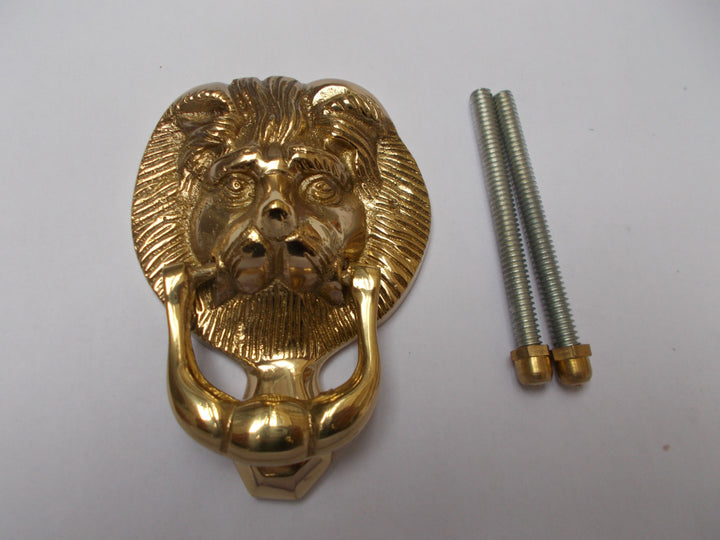 Small Lion Head Door Knocker Polished Brass.